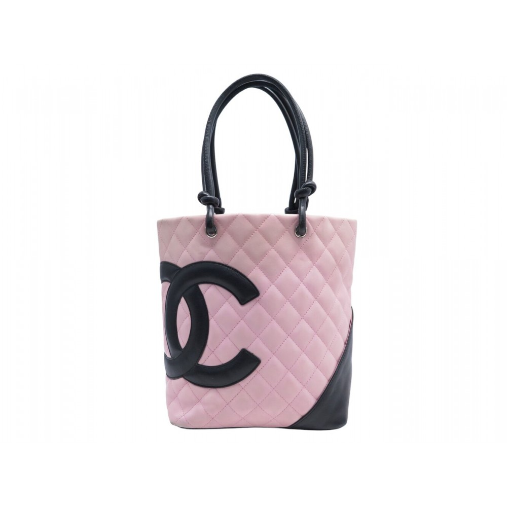 SAC A MAIN CHANEL CAMBON SHOPPING EN CUIR MATELASSE ROSE ET NOIR TOTE BAG 5500€