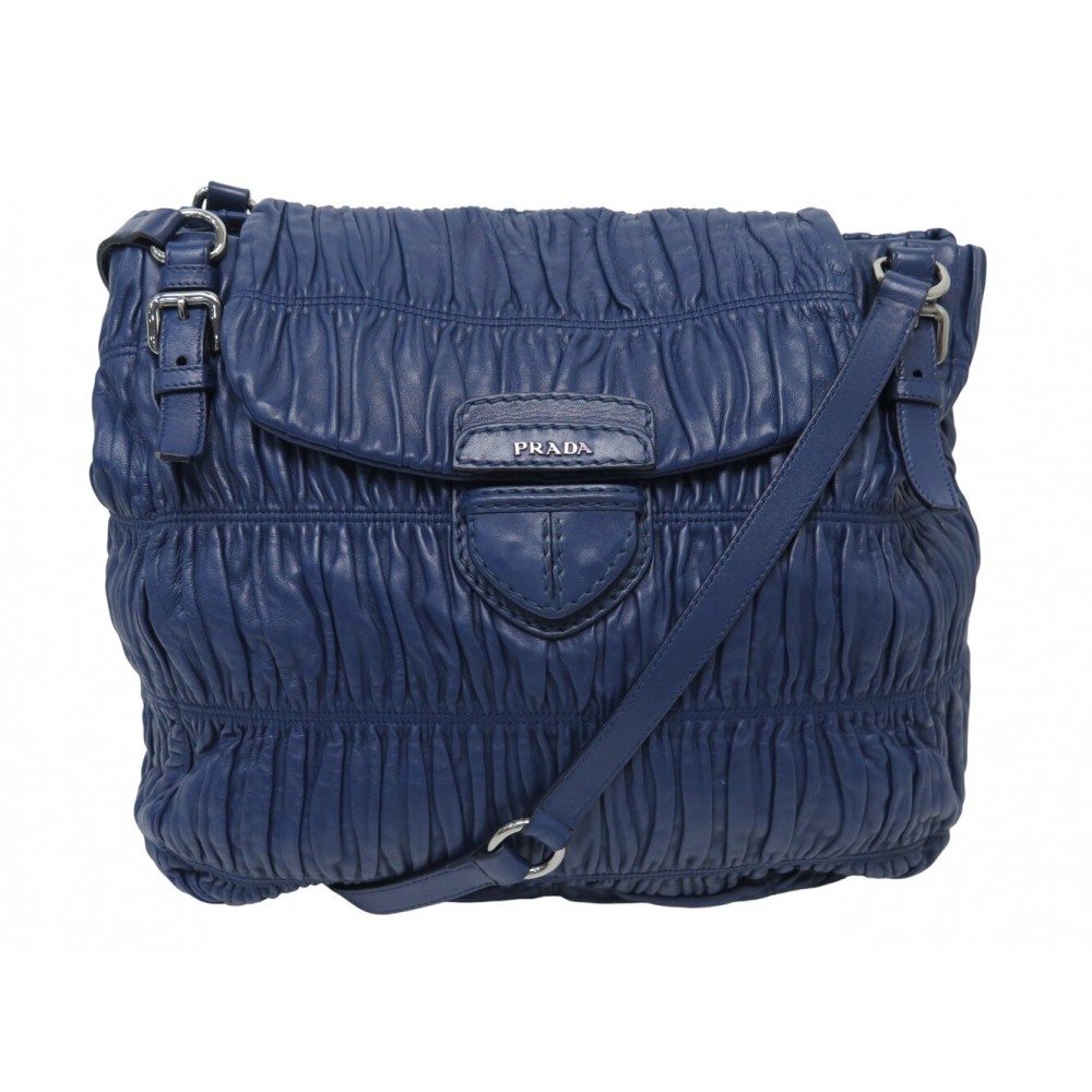 SAC A MAIN PRADA CUIR NAPPA GAUFRE BLEU BANDOULIERE SOFT LEATHER HAND BAG 4000€