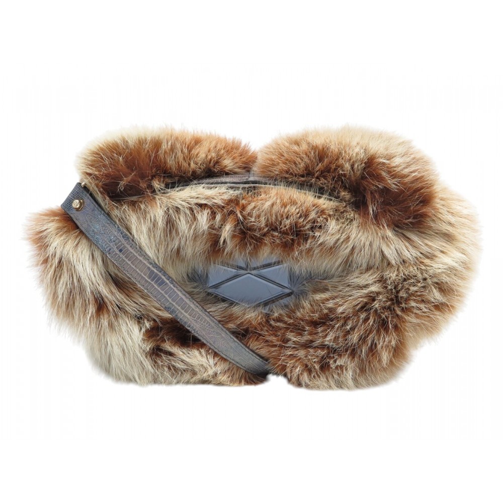 SAC A MAIN FENDI 8BN135 EN FOURRURE RENARD & CUIR LEZARD BANDOULIERE CLUTCH BAG