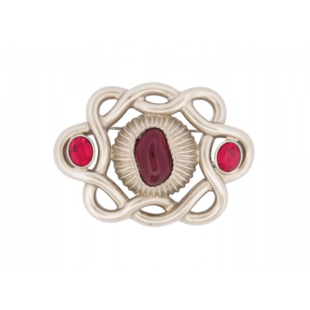 RARE VINTAGE BROCHE CHRISTIAN DIOR PIERRES ROUGES EN METAL ARGENTE SILVER BROOCH