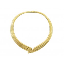 VINTAGE COLLIER RAS DE COU YVES SAINT LAURENT FUEGO METAL DORE 36CM GOLD CHOCKER