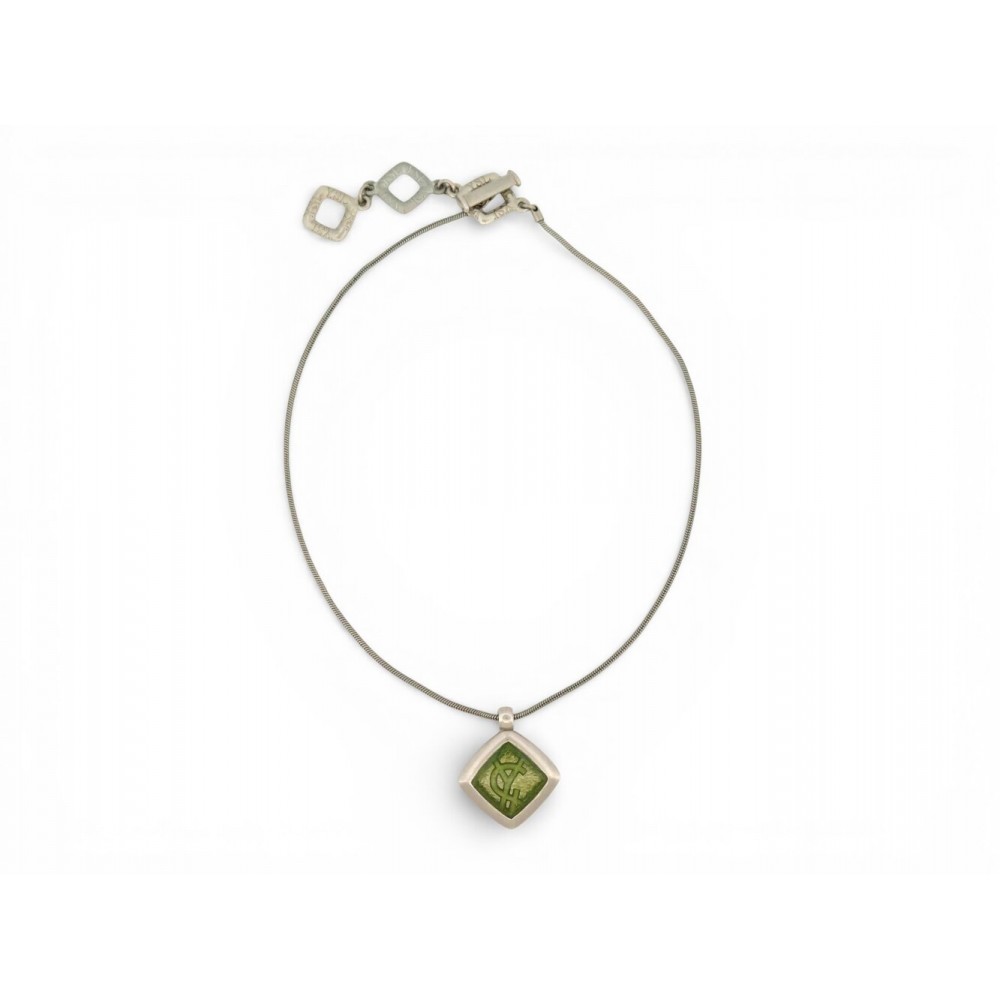 VINTAGE COLLIER YVES SAINT LAURENT PENDENTIF LOSANGE YSL 40 CM ARGENTE NECKLACE