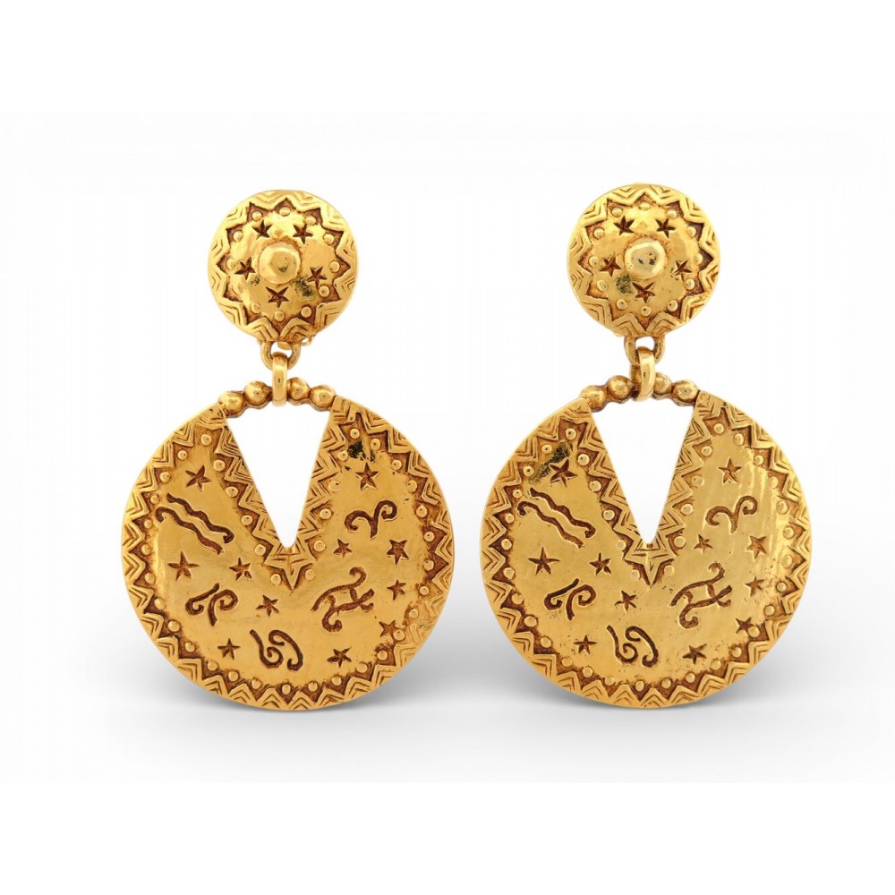 RARE VINTAGE BOUCLES D'OREILLES CHRISTIAN DIOR MOTIFS CELESTES ASTRALS EARRINGS