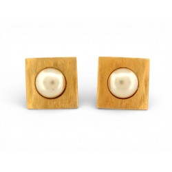 VINTAGE BOUCLES D OREILLES YVES SAINT LAURENT CARREES PERLES METAL DORE EARRINGS