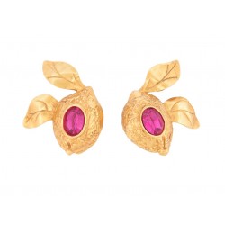 VINTAGE BOUCLES D'OREILLES CHRISTIAN LACROIX FEUILLES & PIERRES A CLIPS EARRINGS