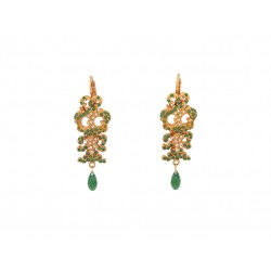 NEUF VINTAGE BOUCLES D'OREILLES CHRISTIAN LACROIX PENDANTES PIERRES VERTES DORE