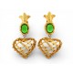VINTAGE BOUCLES D'OREILLES CHRISTIAN LACROIX PENDANTES COEUR PIERRES VERTES DORE