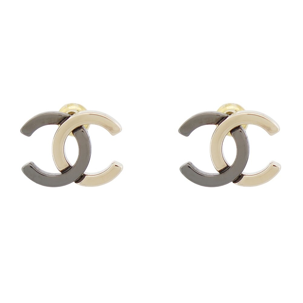 NEUF BOUCLES D'OREILLES CHANEL LOGO CC BICOLORE MINI PUCES NOIR OR EARRINGS 600€