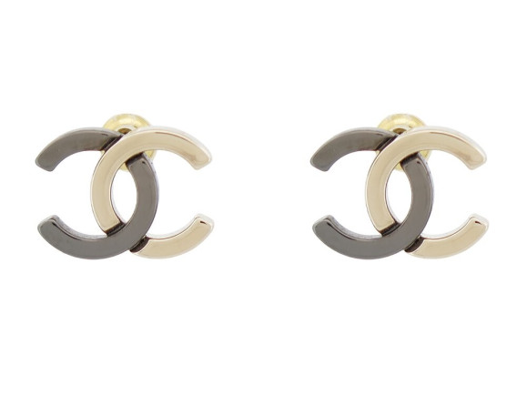 boucles d'oreilles chanel logo cc bicolore mini