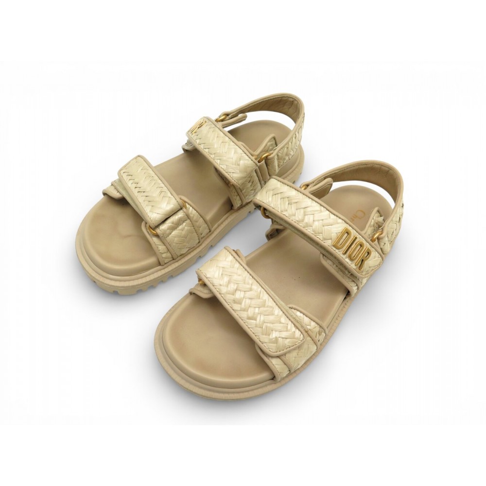 CHAUSSURES DIOR DIORACT SANDALES KCQ840WJU23Y 36 RAPHIA & CUIR BEIGE SHOES 1050€