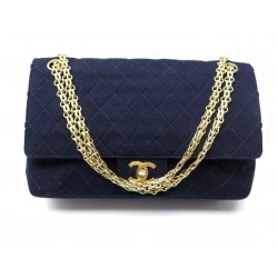 VINTAGE SAC A MAIN CHANEL TIMELESS EN TOILE JERSEY MATELASSE BLEU HAND BAG 9700€