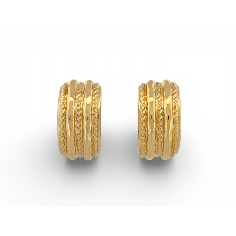 VINTAGE BOUCLES D OREILLES YVES SAINT LAURENT RANDES CREOLES METAL DORE EARRINGS