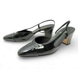 CHAUSSURES CHANEL ESCARPINS SLINGBACKS G31318 40.5 EN CUIR VERNIS NOIR 1060€