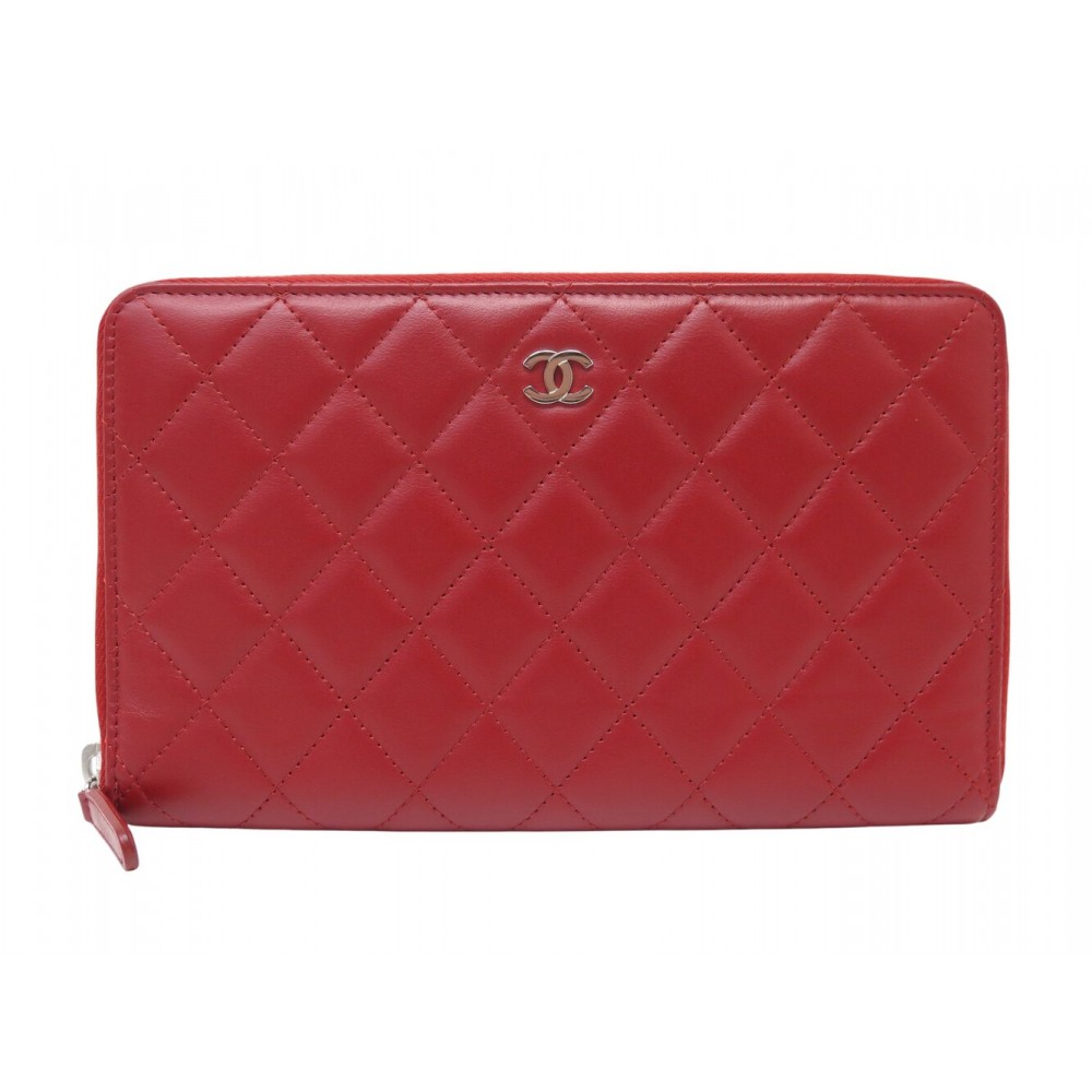 NEUF PORTEFEUILLE CHANEL LONG ZIPPE LOGO CC EN CUIR MATELASSE ROUGE WALLET 1450€