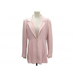 VINTAGE VESTE CHANEL BOUTONS PERLES P19311 L 44 SOIE ROSE PINK SILK JACKET 4600€