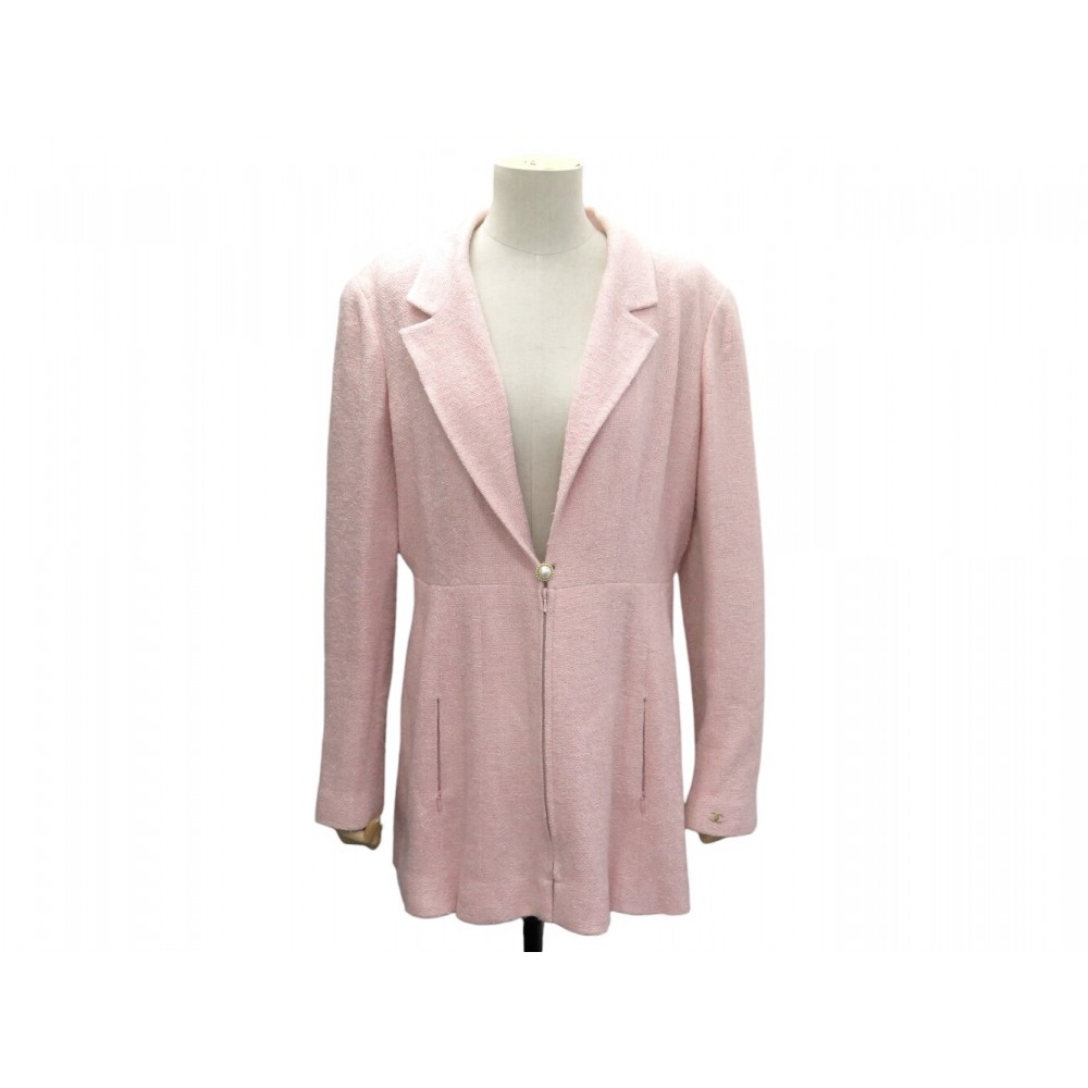 VINTAGE VESTE CHANEL BOUTONS PERLES P19311 L 44 SOIE ROSE PINK SILK JACKET 4600€