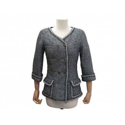 NEUF VESTE CHANEL P47860 2014 DOUBLE TWEED METALLIQUE S 36 METALLIC JACKET 8000€