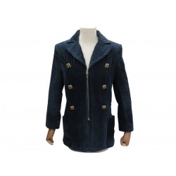 VESTE CHANEL ZIPEE BOUTONS GRIPOIX P41564 M 38 VELOURS COTELE BLEU JACKET 7000€