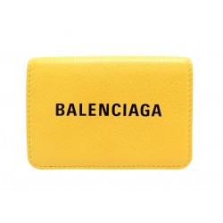NEUF PORTEFEUILLE BALENCIAGA 551921 PORTE MONNAIE CUIR GRAINE JAUNE WALLET 375€