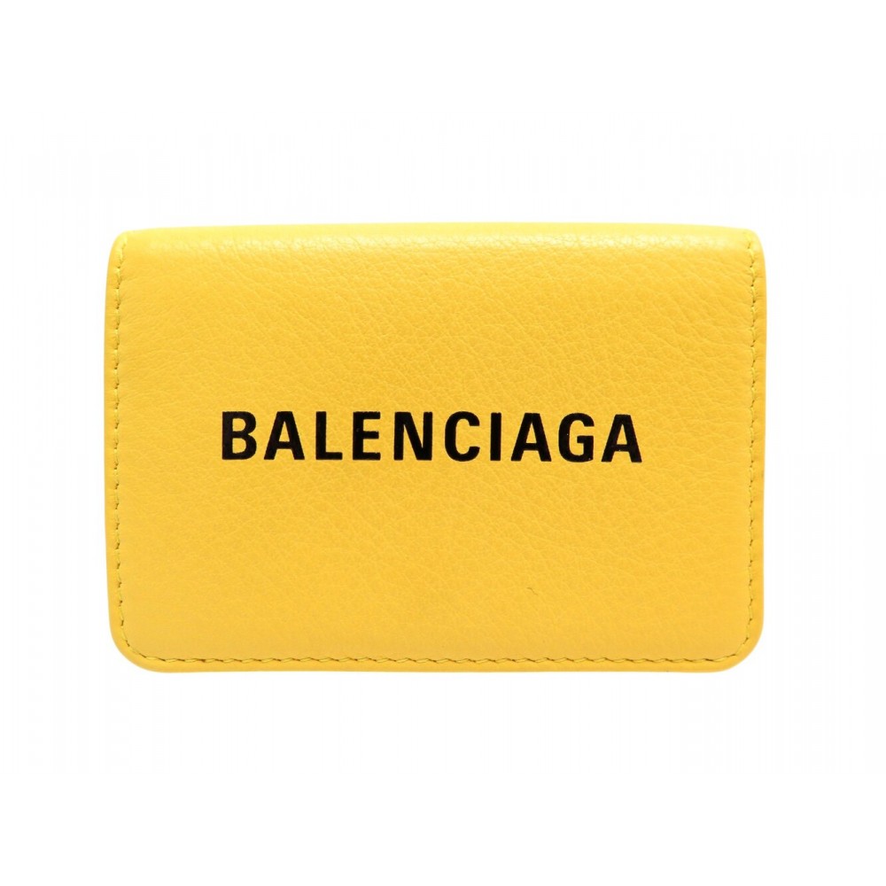 NEUF PORTEFEUILLE BALENCIAGA 551921 PORTE MONNAIE CUIR GRAINE JAUNE WALLET 375€