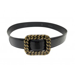 VINTAGE CEINTURE CHANEL BOUCLES RESINE MOTIF CHAINE T80 EN CUIR VERNIS NOIR BELT