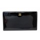 VINTAGE PORTEFEUILLE CHANEL LONG LOGO CC CUIR VERNIS NOIR LEATHER WALLET 1100€