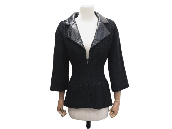  veste chanel cintree zip col cuir p50250 s 36