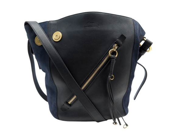 sac a main chloe myer mm en cuir noir daim bleu