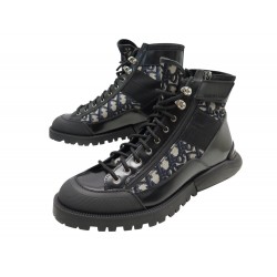 NEUF BOTTINES CHRISTIAN DIOR COMBAT MID TOP BOOTS 42 TOILE OBLIQUE & CUIR 1160€