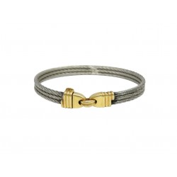 VINTAGE BRACELET FRED FORCE 10 CABLE 18 CM EN ACIER ET OR JAUNE 18K BANGLE STRAP