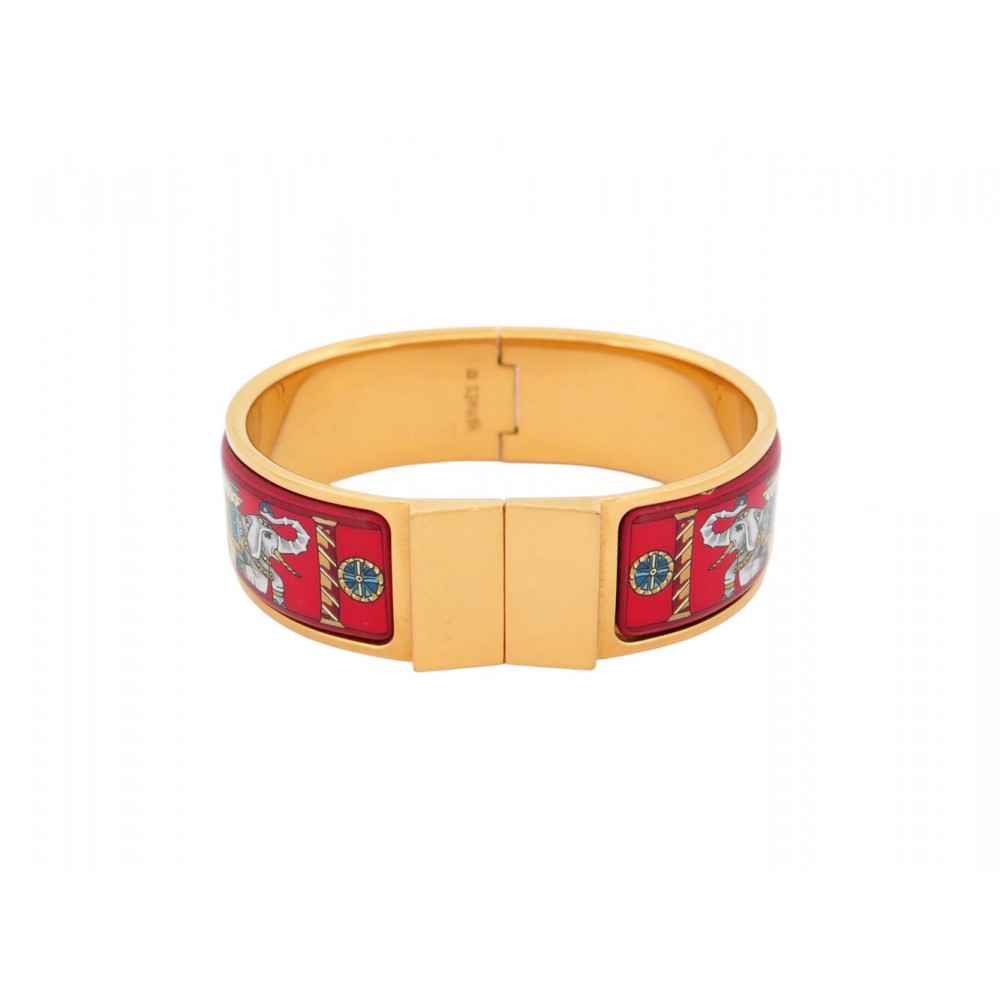 BRACELET HERMES CLIC CLAC TORANA IMPRIME ELEPHANT 17CM EMAIL ROUGE BANGLE 815€