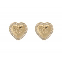 NEUF BOUCLE D'OREILLES CHANEL PUCES COEUR & LOGO CC STRASS METAL EARRINGS 550€