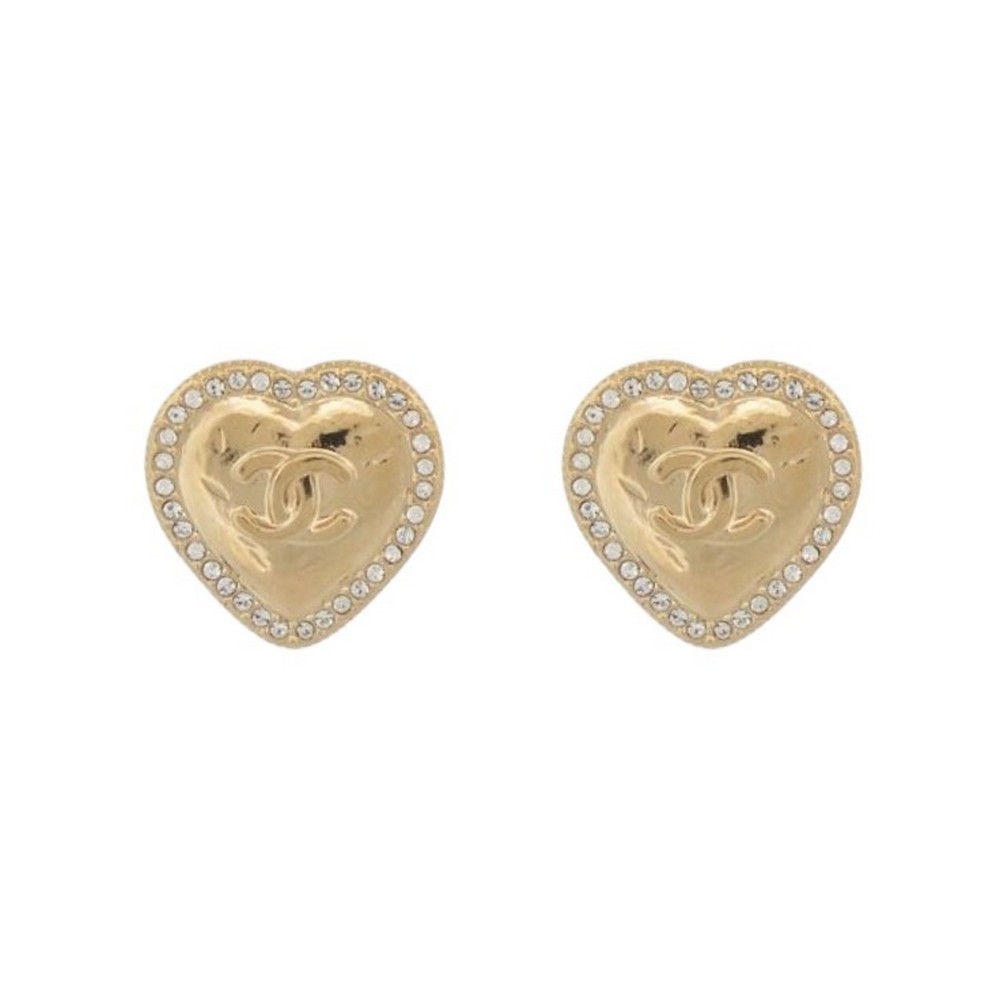 NEUF BOUCLE D'OREILLES CHANEL PUCES COEUR & LOGO CC STRASS METAL EARRINGS 550€
