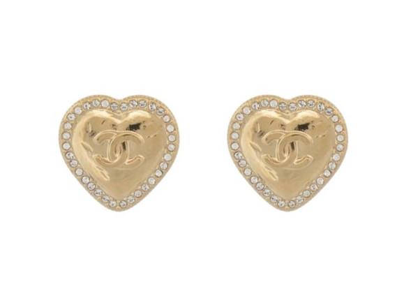  boucle d'oreilles chanel puces coeur logo cc