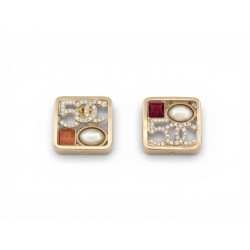 NEUF BOUCLES D'OREILLES CHANEL LOGO CC CARRE NUM 5 STRASS PERLE EARRINGS 700€
