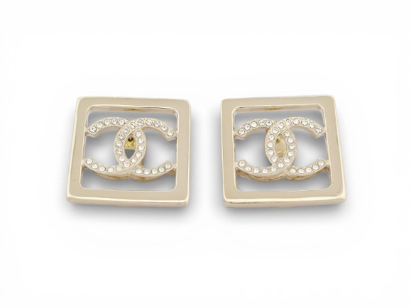 boucles d'oreilles chanel logo cc carre strass