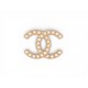 NEUF BROCHE CHANEL LOGO CC STRASS CARRES EN METAL DORE GOLD + BOITE BROOCH 750€