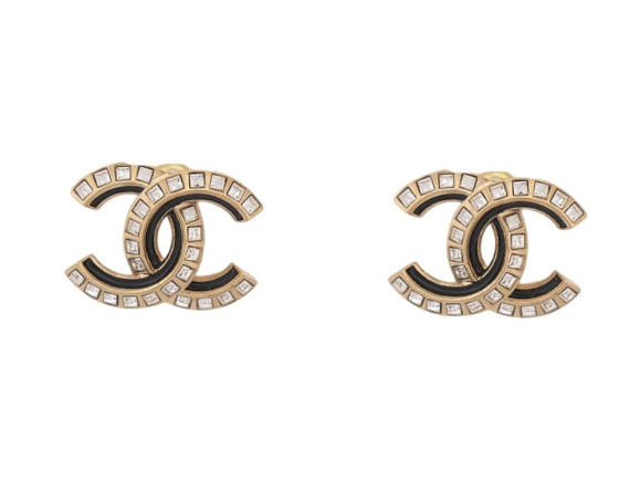 boucles d'oreilles chanel logo cc strass puces en