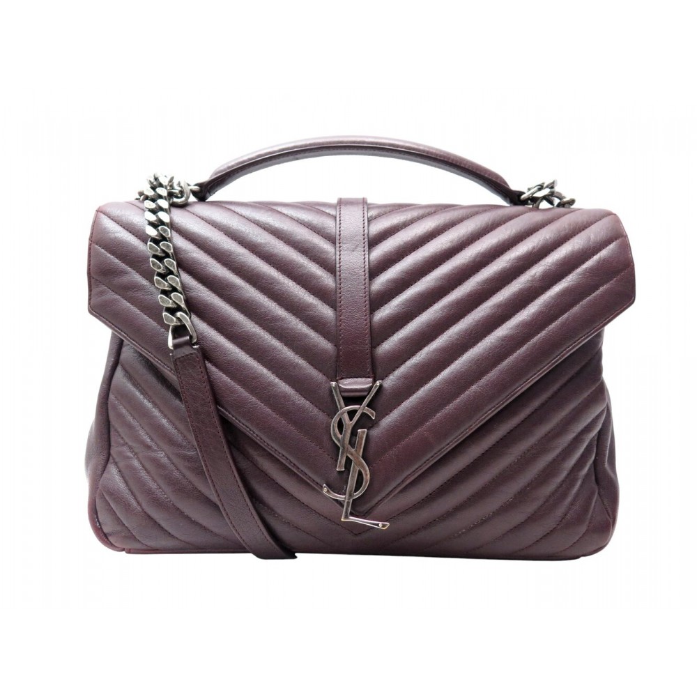 SAC A MAIN SAINT LAURENT COLLEGE LARGE CHAIN BAG 392738 CUIR BORDEAUX BAG 2400€