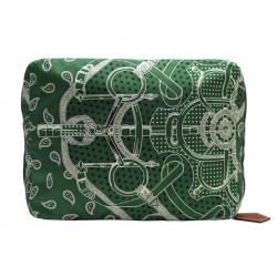 NEUF TROUSSE DE TOILETTE POCHETTE HERMES EPERON D'OR BANDANA SOIE VERTE PAISLEY