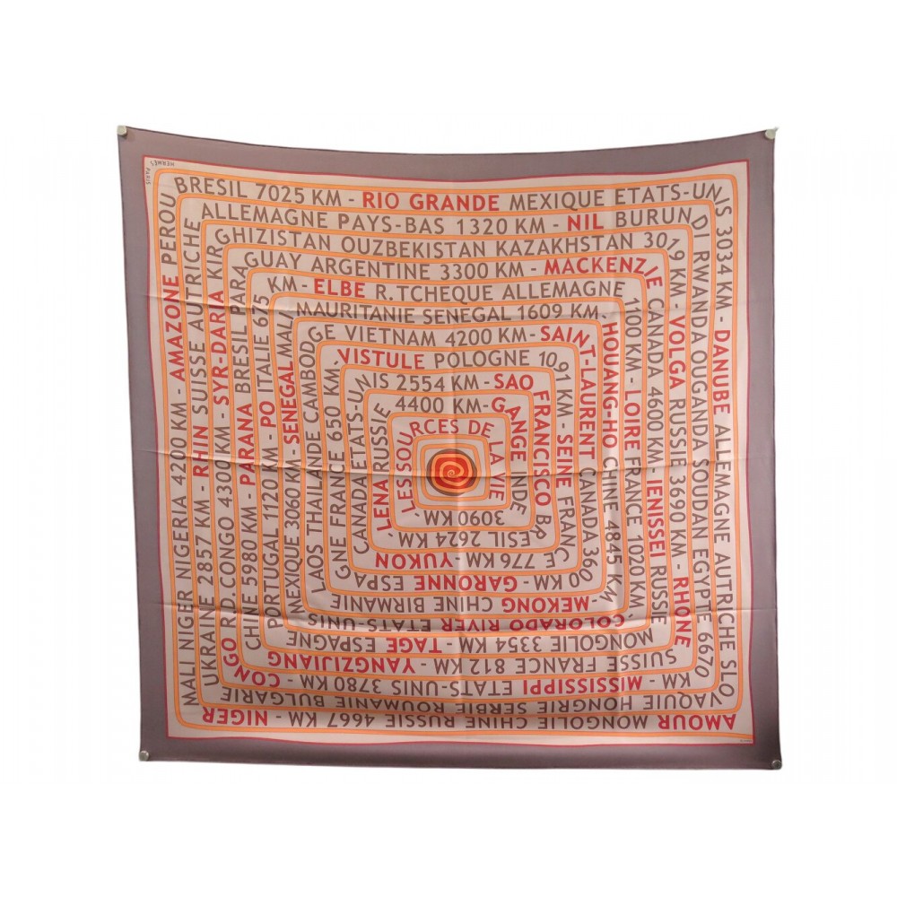 FOULARD HERMES LES SOURCES DE LA VIE RAWYLER CARRE 90 EN SOIE BEIGE SCARF 580€