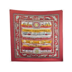 FOULARD HERMES LA VIE DU FLEUVE ALINE HONORE 2005 CARRE EN SOIE ROUGE SCARF 580€
