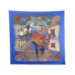 FOULARD HERMES ART DES STEPPES CARRE 90 ANNIE FAIVRE SOIE BLEU SILK SCARF 580€