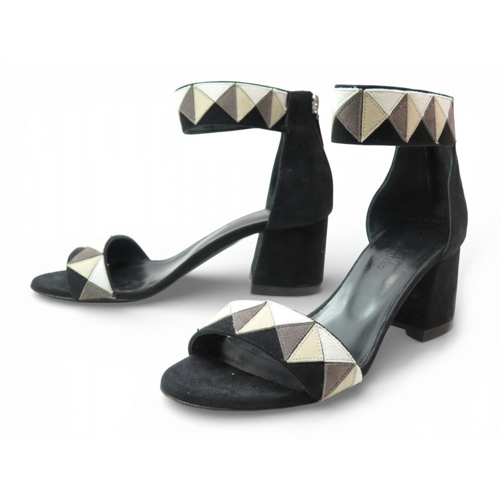 CHAUSSURES HERMES SANDALES A TALONS AXELLE 60 H201050Z 36 EN DAIM + POCHON 1500€
