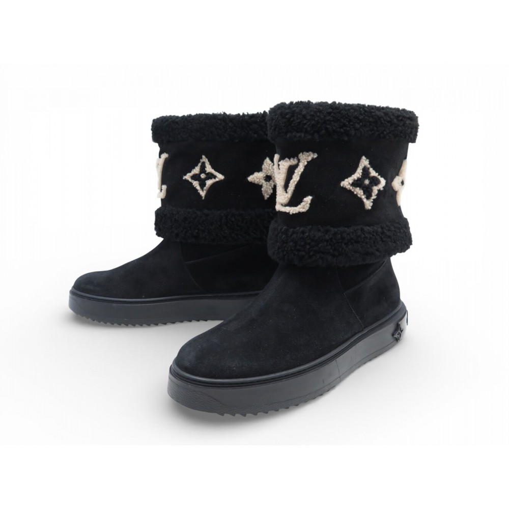 NEUF CHAUSSURES LOUIS VUITTON SNOWDROP 1A95D5 41 BOTTINES NOIR ANKLE BOOTS 1600€