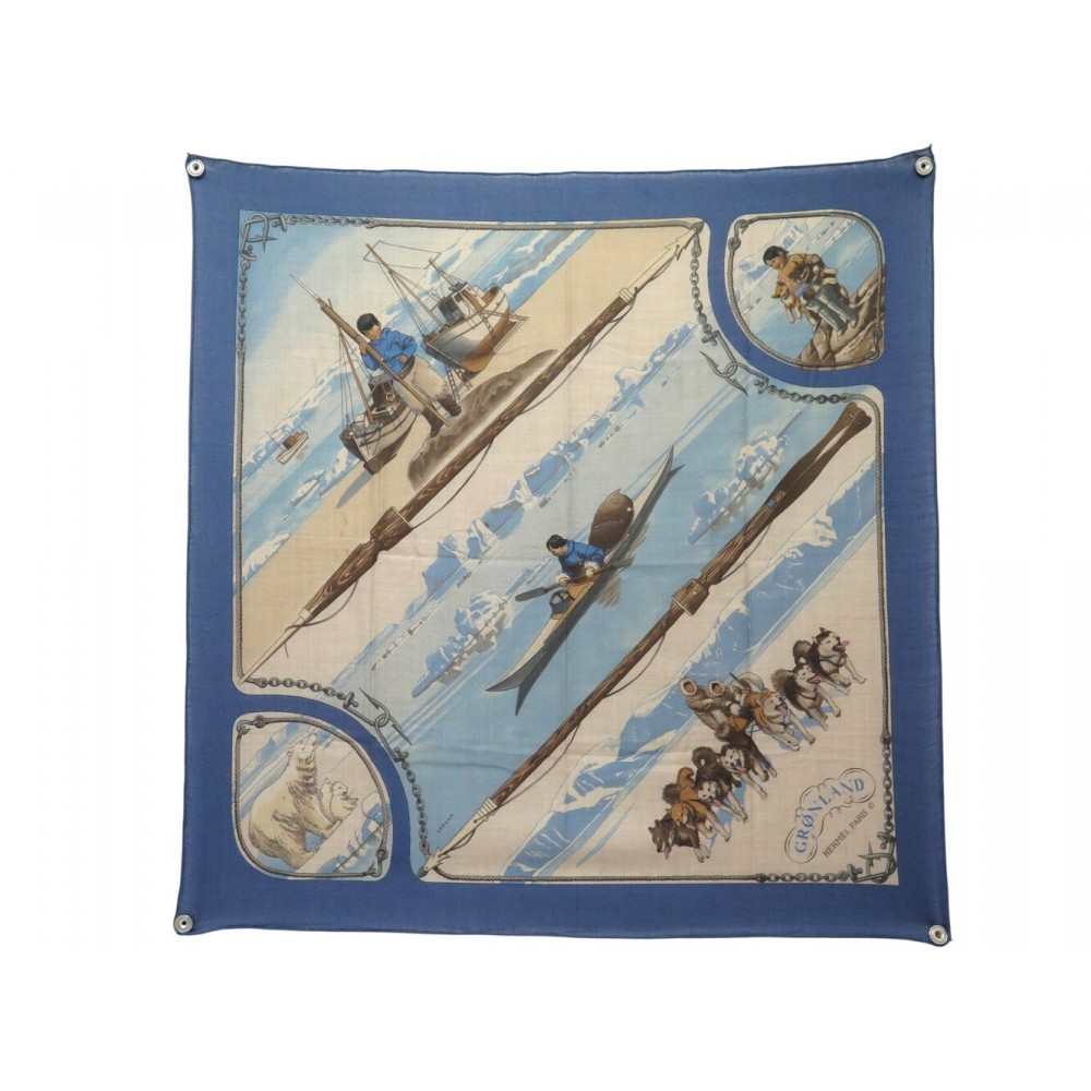 VINTAGE FOULARD HERMES GRONLAND CARRE 90 CACHEMIRE ET SOIE GROENLAND SCARF 850€