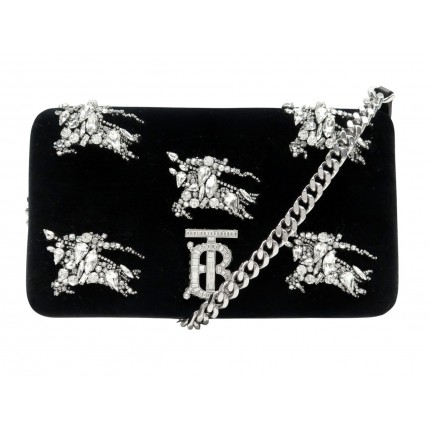 NEUF SAC A MAIN BURBERRY LOLA EQUESTRIAN KNIGHT 8063077 EN VELOURS CRISTAL 2400€
