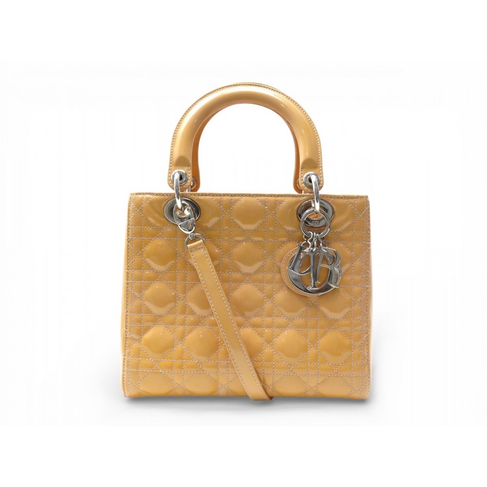 SAC A MAIN CHRISTIAN DIOR LADY MEDIUM CUIR VERNIS CANNAGE BANDOULIERE BAG 5900€