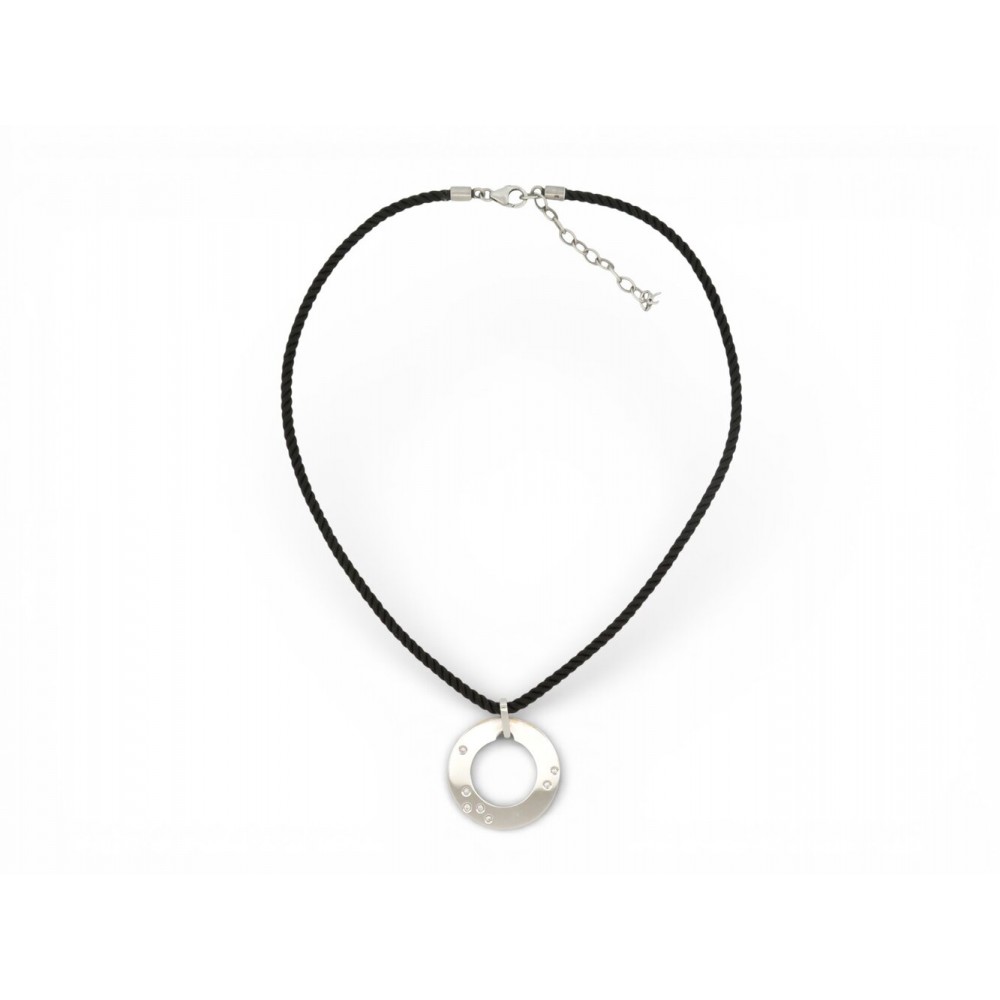 COLLIER DINH VAN PENDENTIF CIBLE OR BLANC 18K 6.3GR & DIAMANTS CORDON BACCARAT