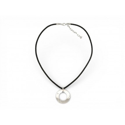 COLLIER DINH VAN PENDENTIF CIBLE OR BLANC 18K 6.3GR & DIAMANTS CORDON BACCARAT